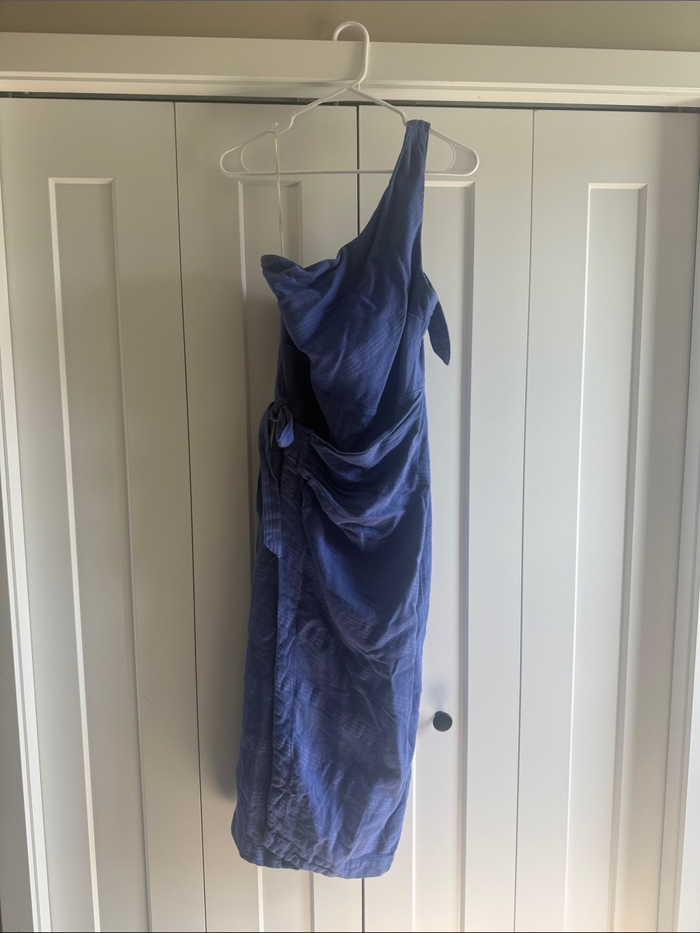 Free People One-Shoulder Draped Midi Dress in Indigo Blue